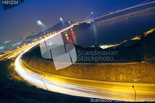 Image of Hong Kong Bridge of transportation at night 