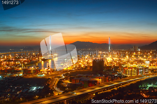 Image of Port warehouse with cargoes and containers