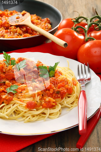Image of Spaghetti with tomato sauce.