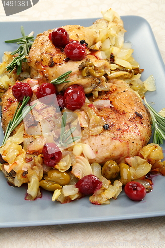 Image of Chicken with cherry sauce.