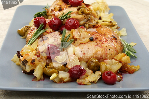 Image of Chicken with cherry sauce.