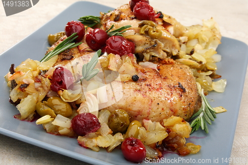 Image of Chicken with cherry sauce.
