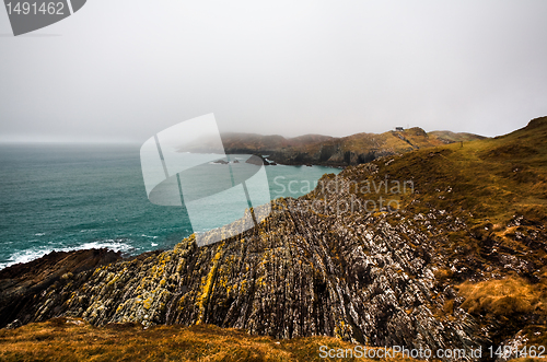 Image of Irish coastline cliff landscape fog