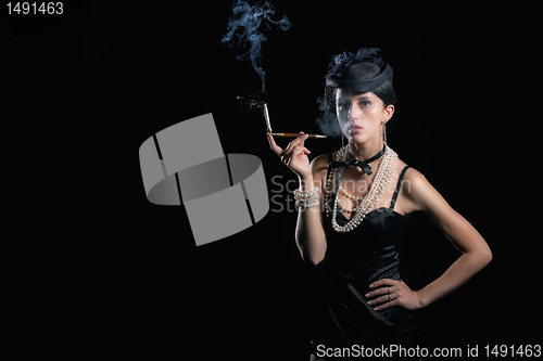 Image of Woman with cigarette vintage hat