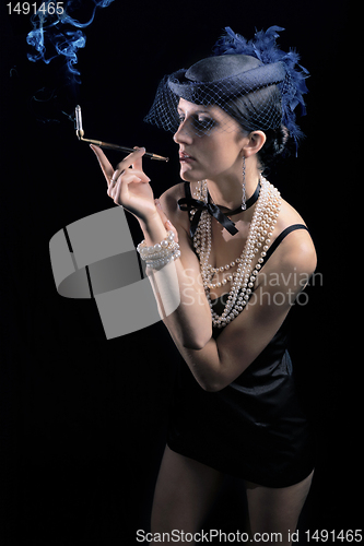 Image of Woman with cigarette and long legs