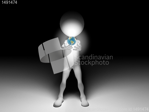 Image of 3d Man holding the world in the night