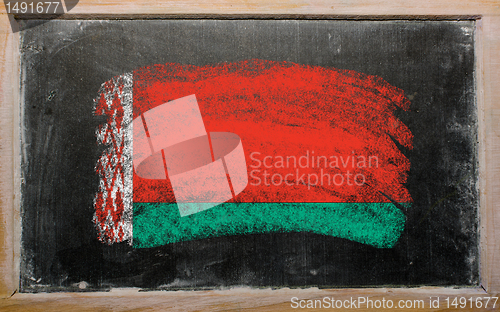 Image of flag of Belarus on blackboard painted with chalk  