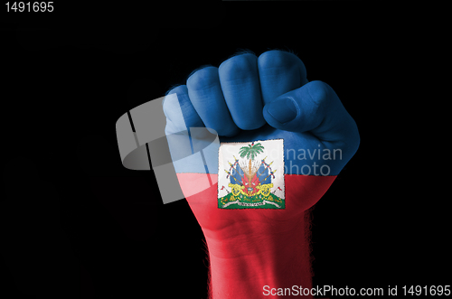 Image of Fist painted in colors of haiti flag