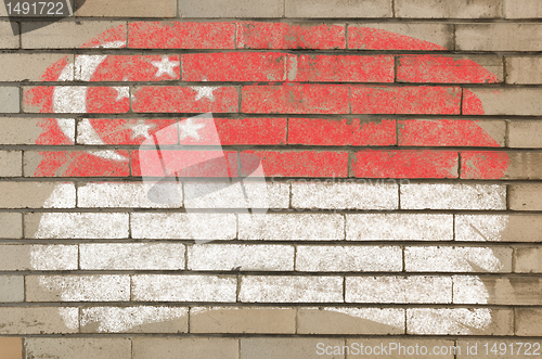 Image of flag of Singapore on grunge brick wall painted with chalk  