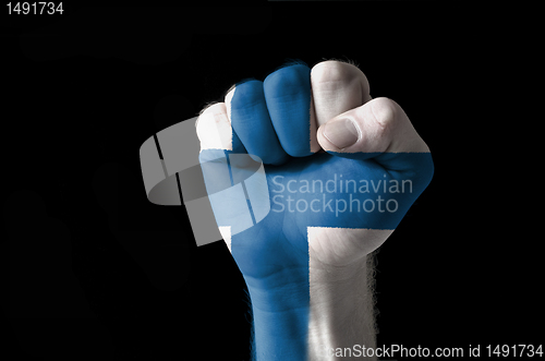 Image of Fist painted in colors of finland flag