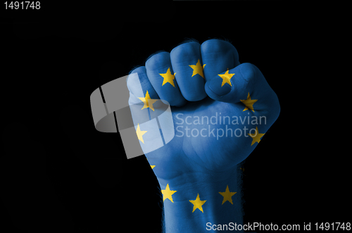 Image of Fist painted in colors of europe flag