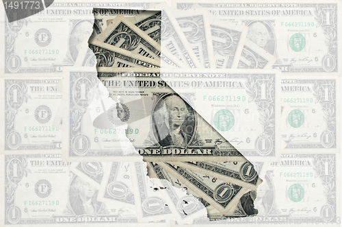 Image of Outline map of California with transparent american dollar bankn