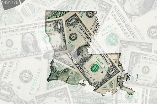 Image of Outline map of luisiana with transparent american dollar banknot