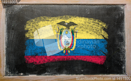 Image of flag of Eucuador on blackboard painted with chalk  