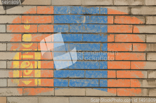 Image of flag of mongolia on grunge brick wall painted with chalk  