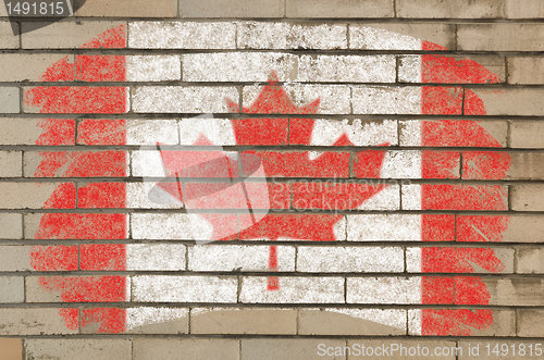 Image of flag of Canada on grunge brick wall painted with chalk  