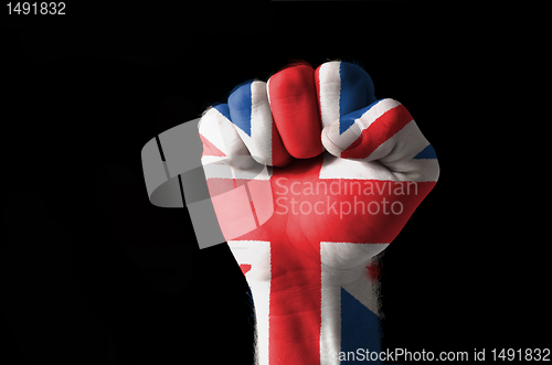 Image of Fist painted in colors of great britain flag