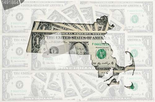 Image of Outline map of massachusetts with transparent american dollar ba