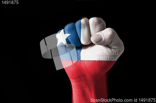 Image of Fist painted in colors of chile flag