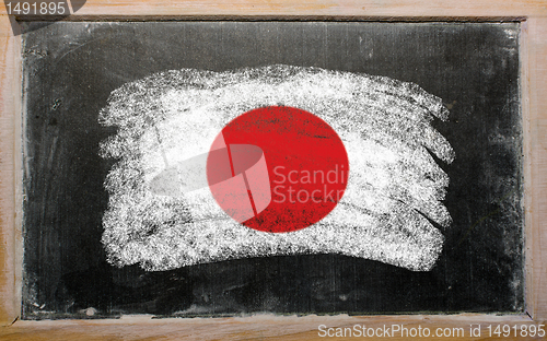 Image of flag of Japan on blackboard painted with chalk  