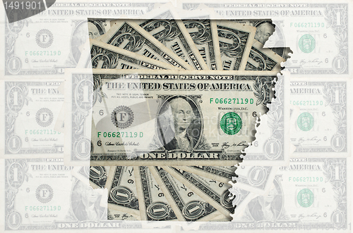 Image of Outline map of Arkansas with transparent american dollar banknot