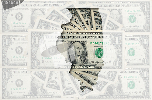 Image of Outline map of Illinois with transparent american dollar banknot
