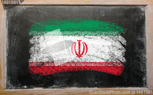 Image of flag of Iran on blackboard painted with chalk  