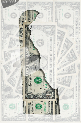 Image of Outline map of Delaware with transparent american dollar banknot
