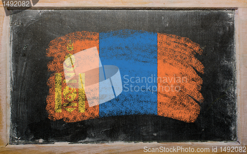 Image of flag of mongolia on blackboard painted with chalk  