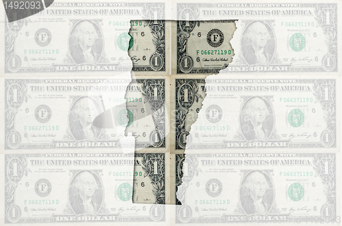Image of Outline map of vermont with transparent american dollar banknote