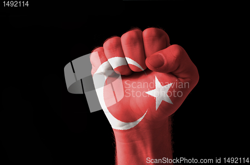 Image of Fist painted in colors of turkey flag