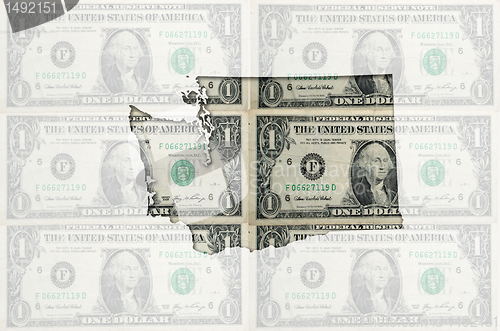 Image of Outline map of washington with transparent american dollar bankn