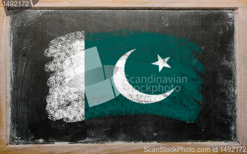 Image of flag of Pakistan on blackboard painted with chalk  