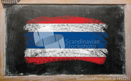 Image of flag of Thailand on blackboard painted with chalk  