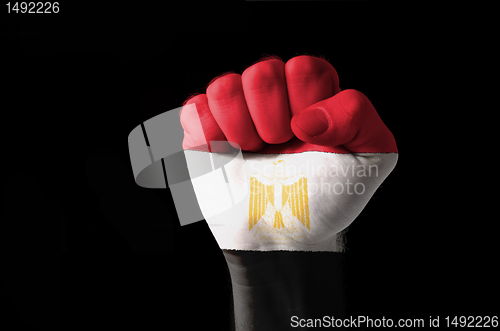Image of Fist painted in colors of egypt flag