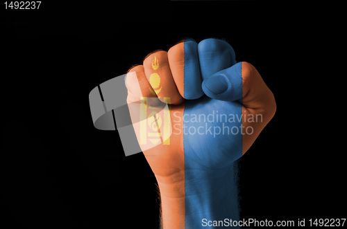 Image of Fist painted in colors of mongolia flag