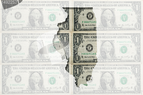 Image of Outline map of Illinois with transparent american dollar banknot
