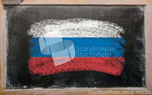 Image of flag of Russia on blackboard painted with chalk  
