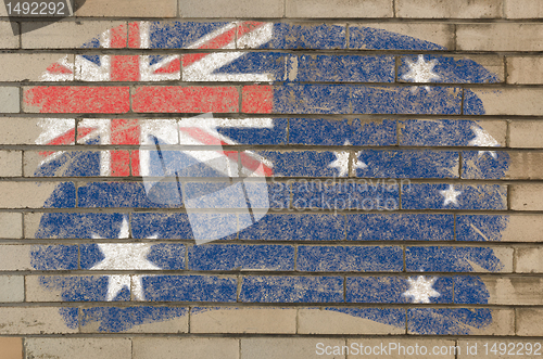 Image of flag of Australia on grunge brick wall painted with chalk  