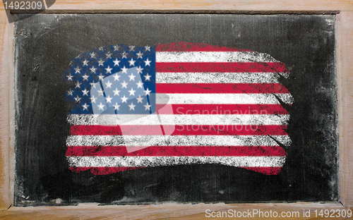 Image of flag of USA on blackboard painted with chalk  