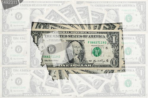 Image of Outline map of montana with transparent american dollar banknote