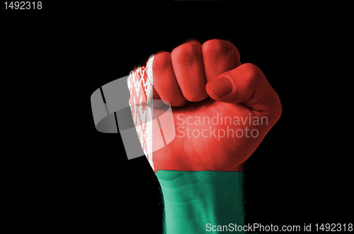 Image of Fist painted in colors of belarus flag