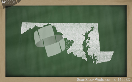 Image of outline map of maryland on blackboard 