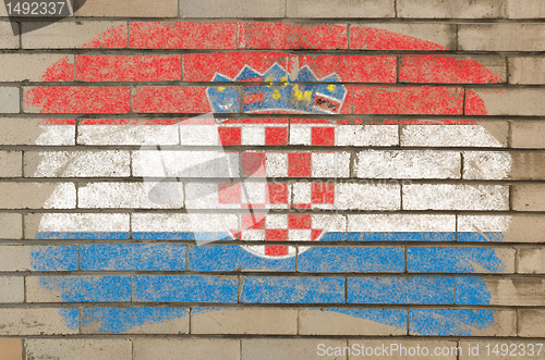Image of flag of Croatia on grunge brick wall painted with chalk  