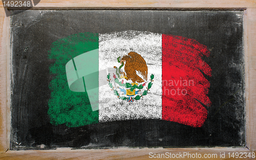 Image of flag of mexico on blackboard painted with chalk  