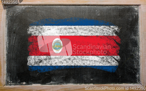 Image of flag of Costa Rica on blackboard painted with chalk  
