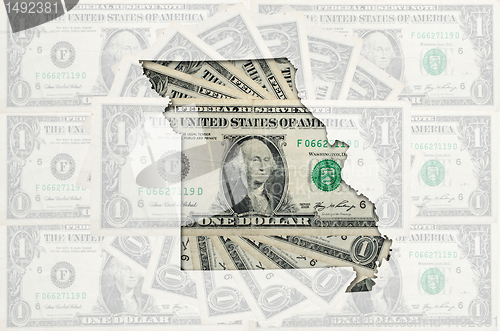 Image of Outline map of missouri with transparent american dollar banknot