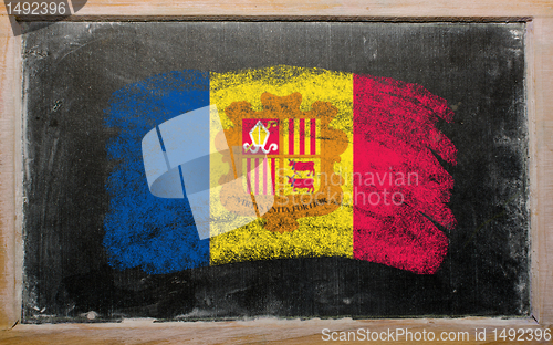 Image of flag of Andora on blackboard painted with chalk  