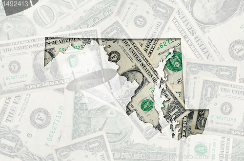 Image of Outline map of maryland with transparent american dollar banknot