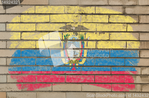 Image of flag of ecuador on grunge brick wall painted with chalk  